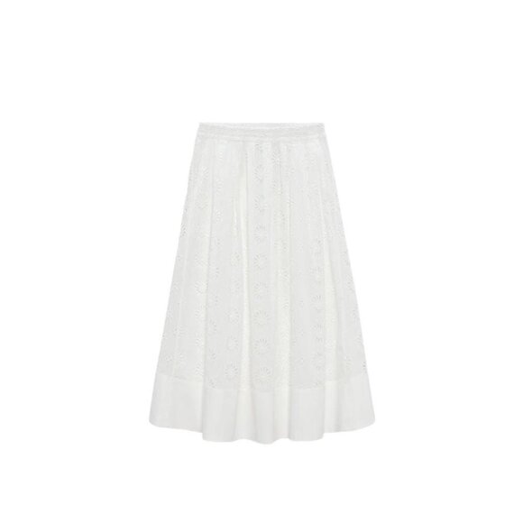 ZARA PERFORATED EMBROIDERY MIDI SKIRT OYSTER WHITE SIZE L | 7576/979 - Picture 1 of 11